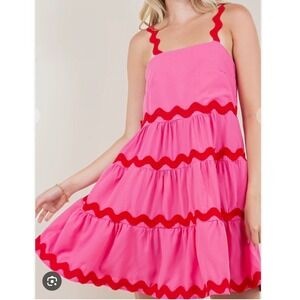 Sunday Up Tiered Mini Dress Sleeveless Barbie Trim Rick Rack Cottagecore‎ dress